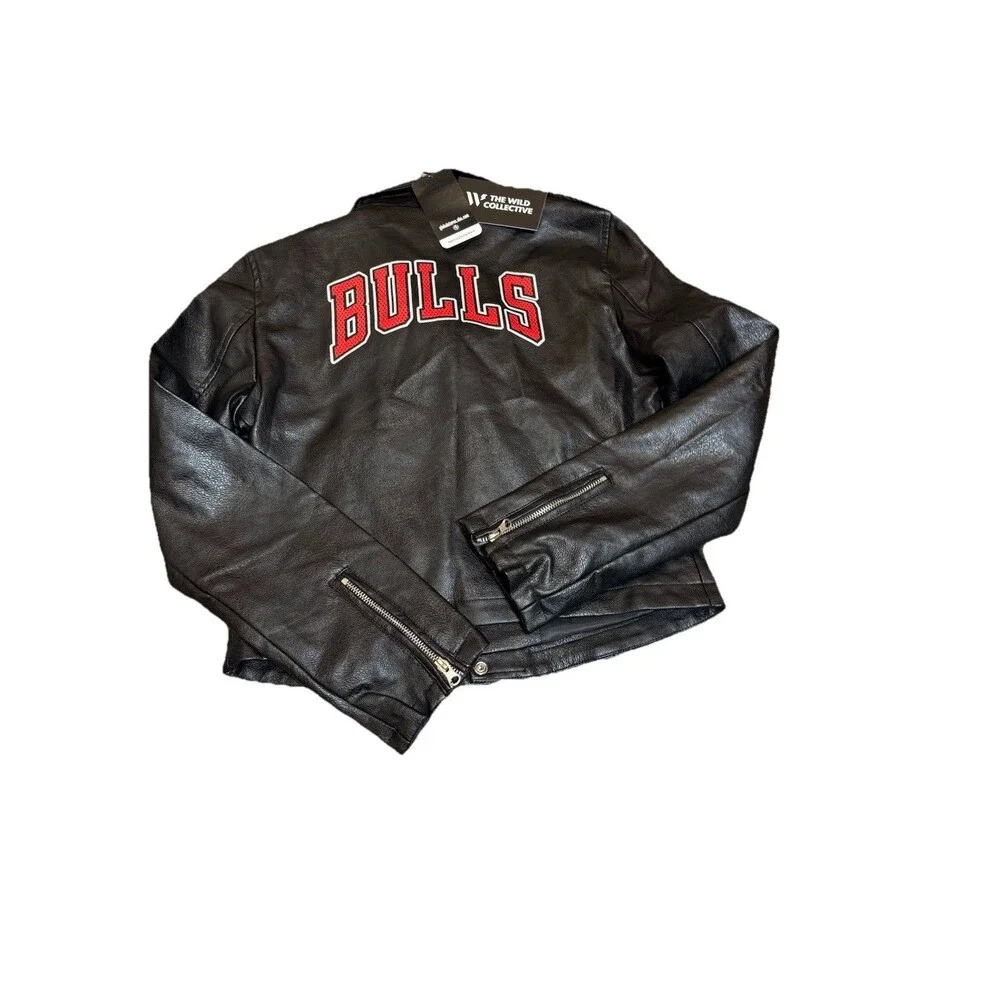The Wild Collective NBA Chicago Bulls edgy Faux Leather Moto jacket NWT Med - Picture 8 of 14